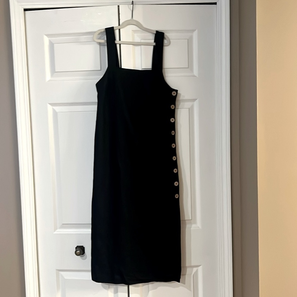 Seafolly Square-Neck Slip Dress w/ Button Details in Black XS G5